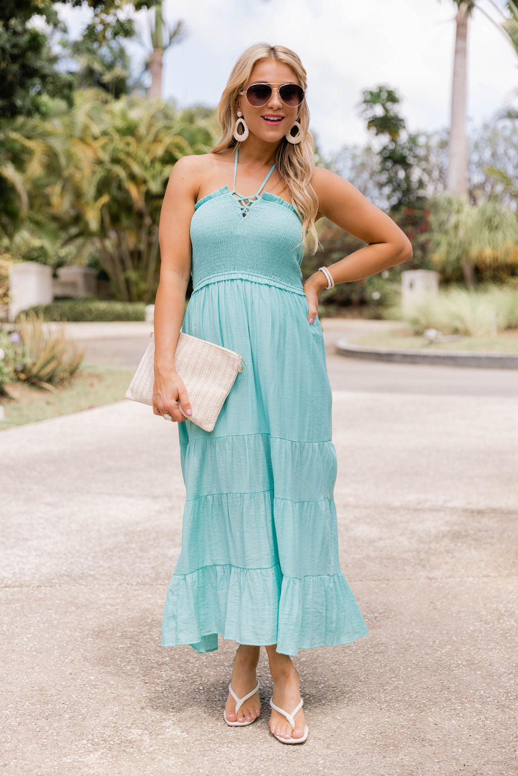 Pretty And Poised Aqua Halter Midi Dress FINAL SALE Best Pices Cheap Pice