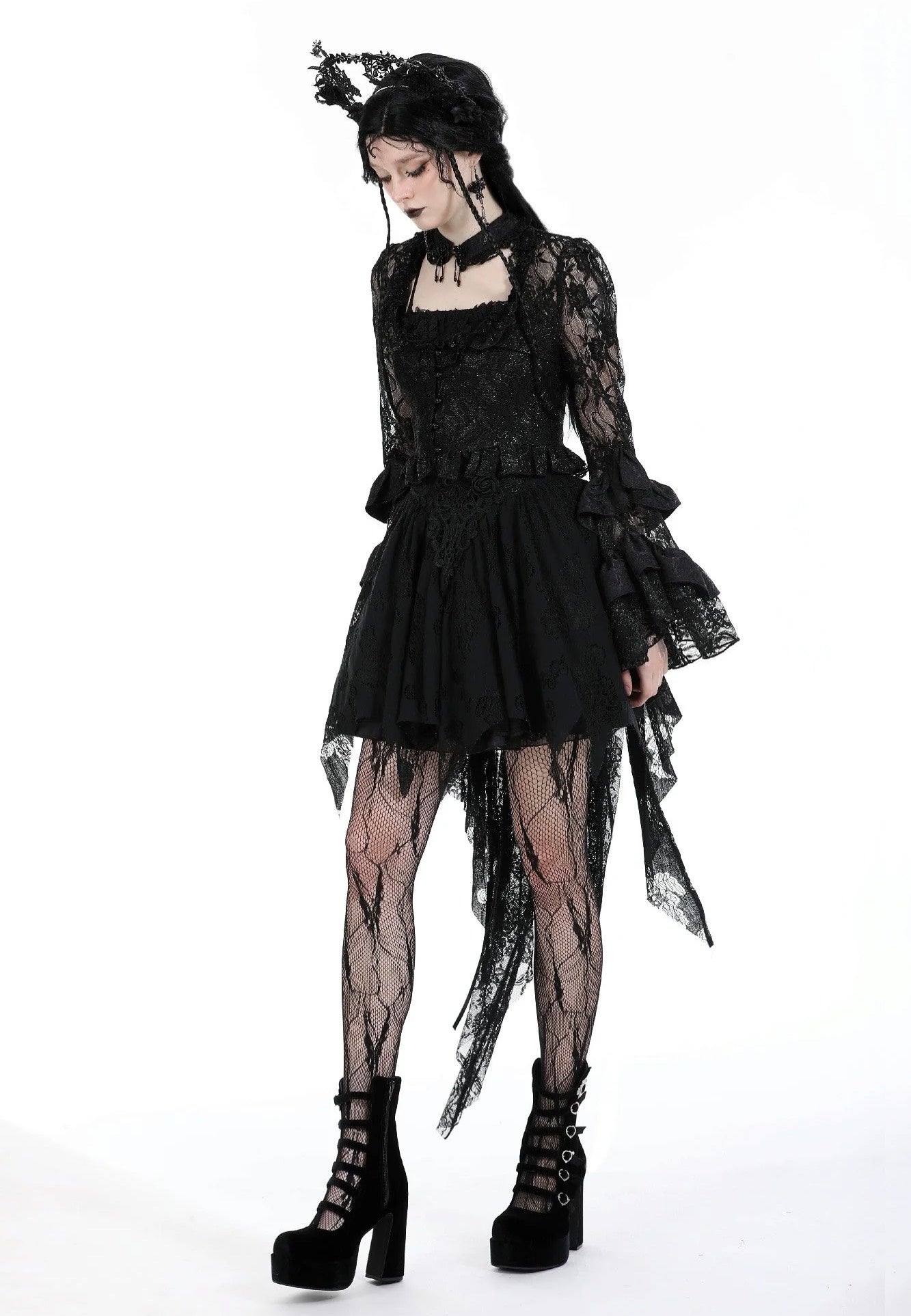 Dark In Love - Gothic Sexy Lace Petal Sleeve Black - Top Shop For Cheap Pice