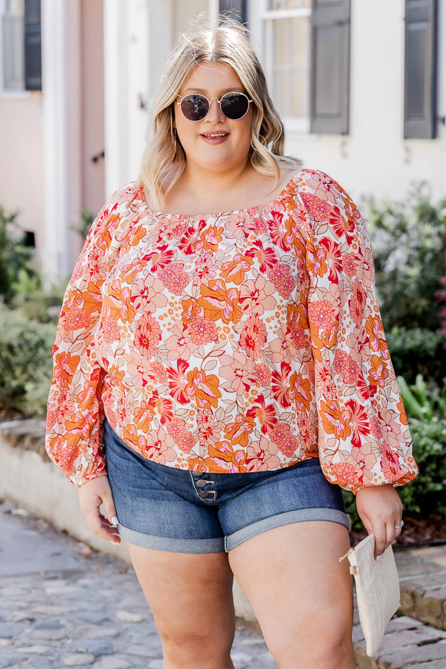 Going Public Off The Shoulder Blouse in Sarasota Red Floral Print FINAL SALE Very Cheap