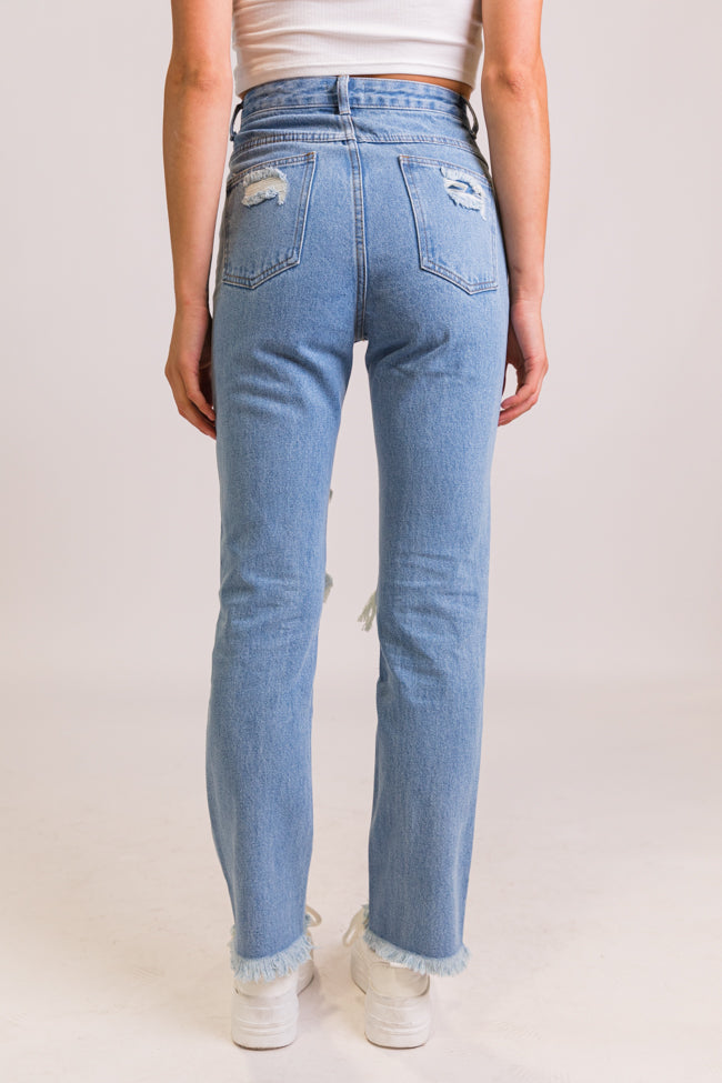 Megan Light Wash Distressed Straight Leg Mom Jeans Outlet Free Shipping Authentic