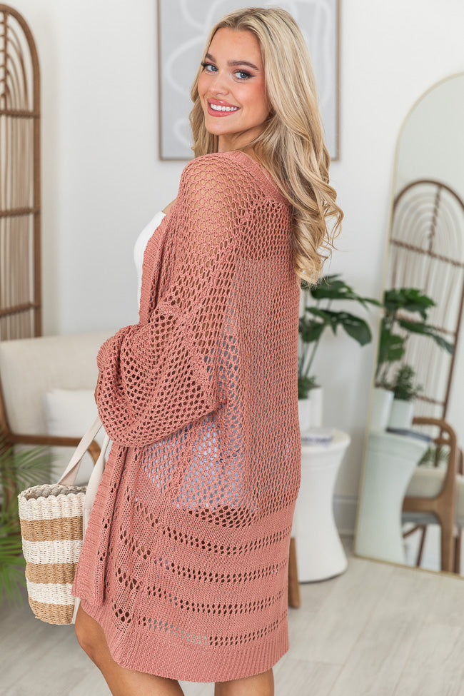 Let's Chat Terracotta Open Knit Cardigan