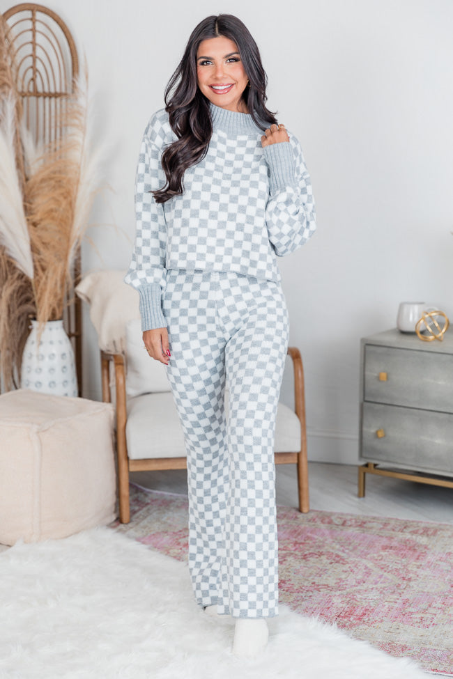 Simple Solutions White and Grey Checkered Sweater Set FINAL SALE Recommend Cheap Online