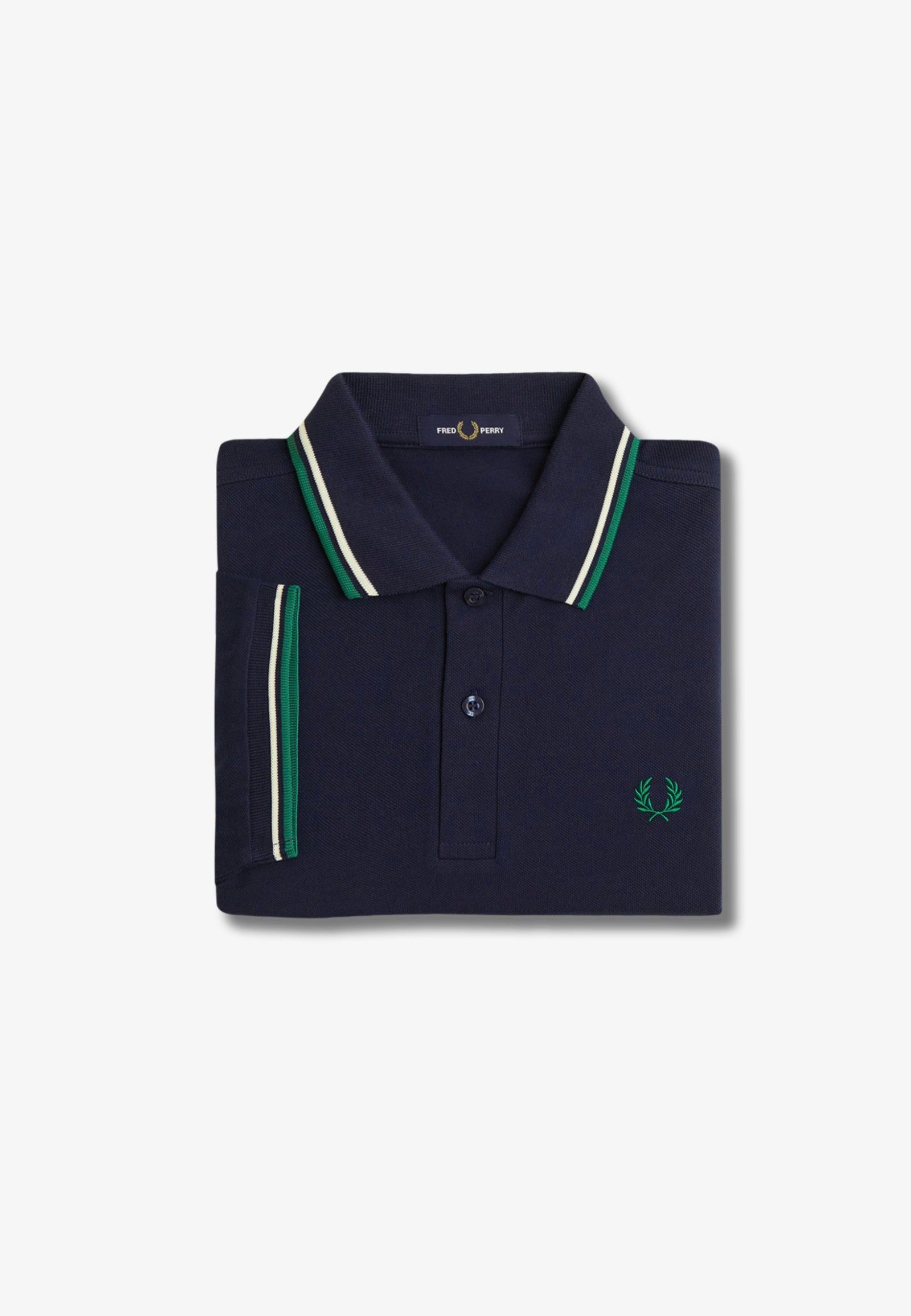 Fred Perry - Twin Tipped Dark Carbon/Light Ecru/Label Green - Polo Cheap Buy