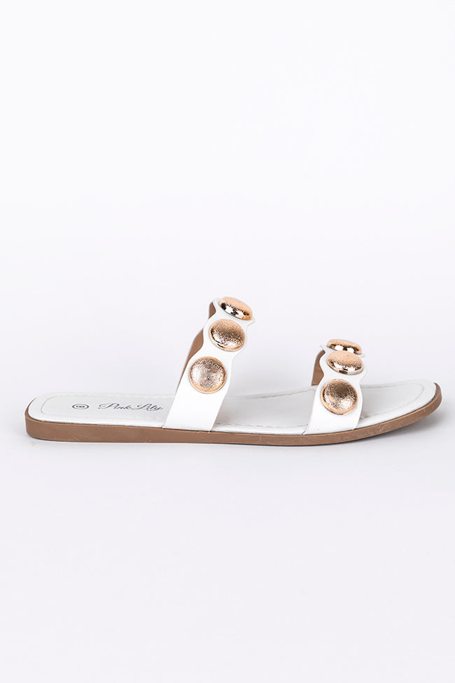 Mira Beige and White Embellished Slides FINAL SALE Discount Hot Sale