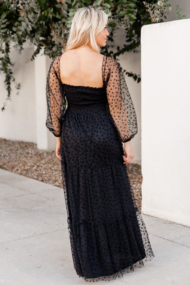 Figuring It Out Black Off The Shoulder Daisy Mesh Tiered Maxi Dress FINAL SALE Sale Hot Sale