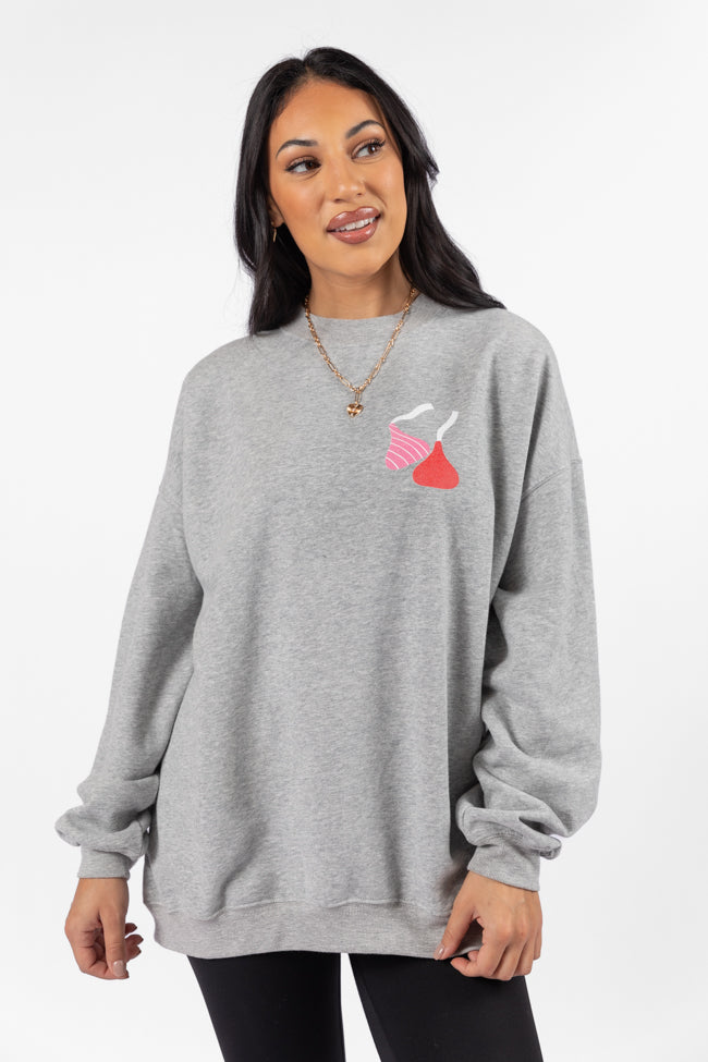 Hugs and Kisses Light Grey Oversized Graphic Sweatshirt Good Selling Sale Online