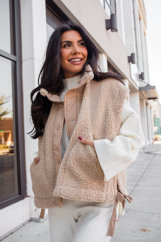 Feel It All Beige Oversized Sherpa Vest Shipping Outlet Store Online