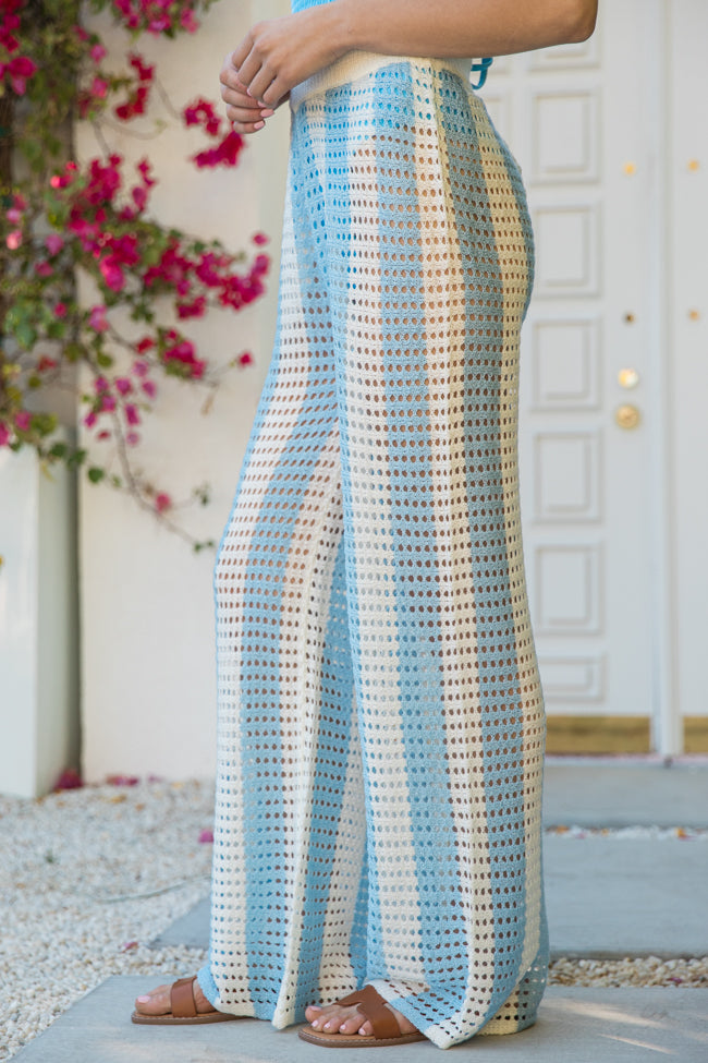 Along The Beach Blue Crochet Striped Bottoms Popular Online