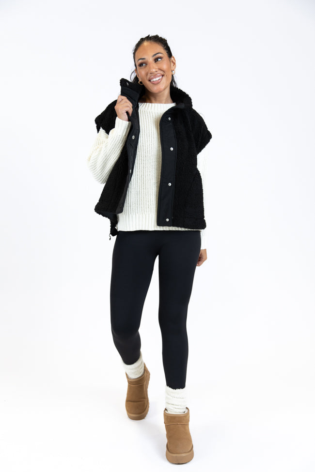 Feel It All Black Oversized Sherpa Vest Cheap Sale Visit