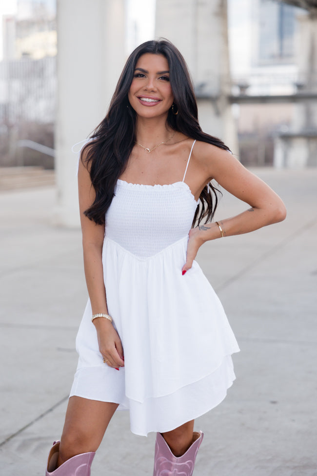 Small Town Roots White Woven Dress Sale With Credit Card