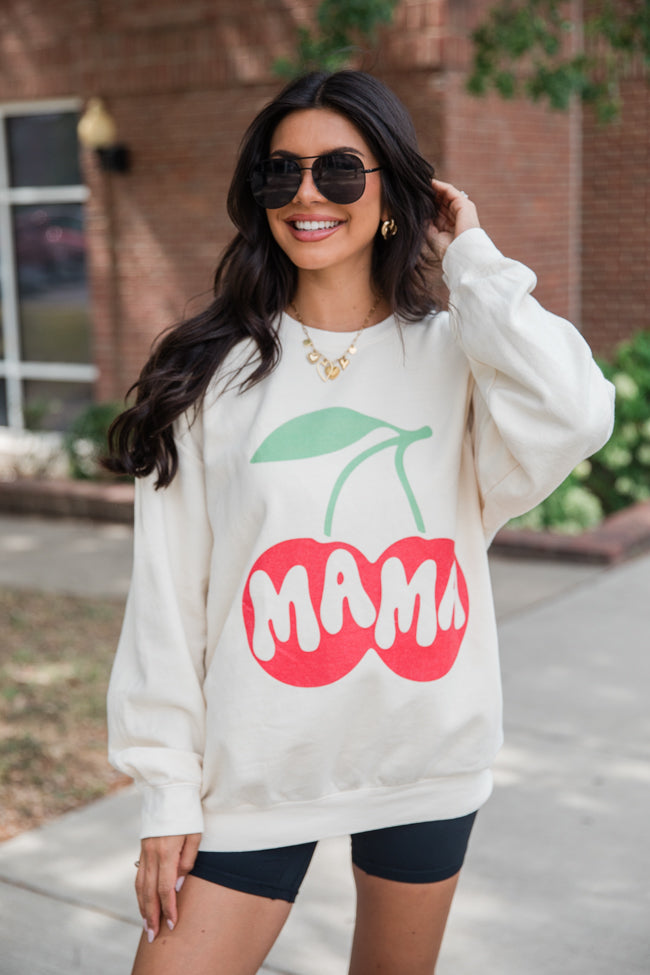 Mama Cherry Cream Oversized Graphic Sweatshirt Sale Geniue Stockist