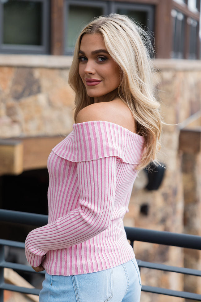 For What It Takes Pale Pink Ribbed Off The Shoulder Sweater FINAL SALE Looking For Cheap Pice