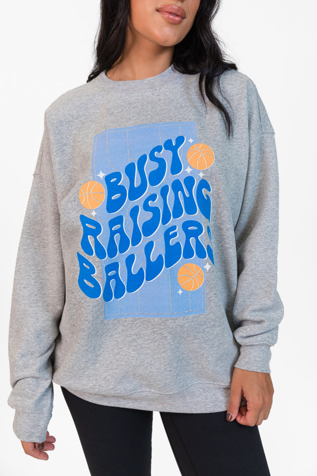 Busy Raising Ballers Light Grey Oversized Graphic Sweatshirt Sale Fashion