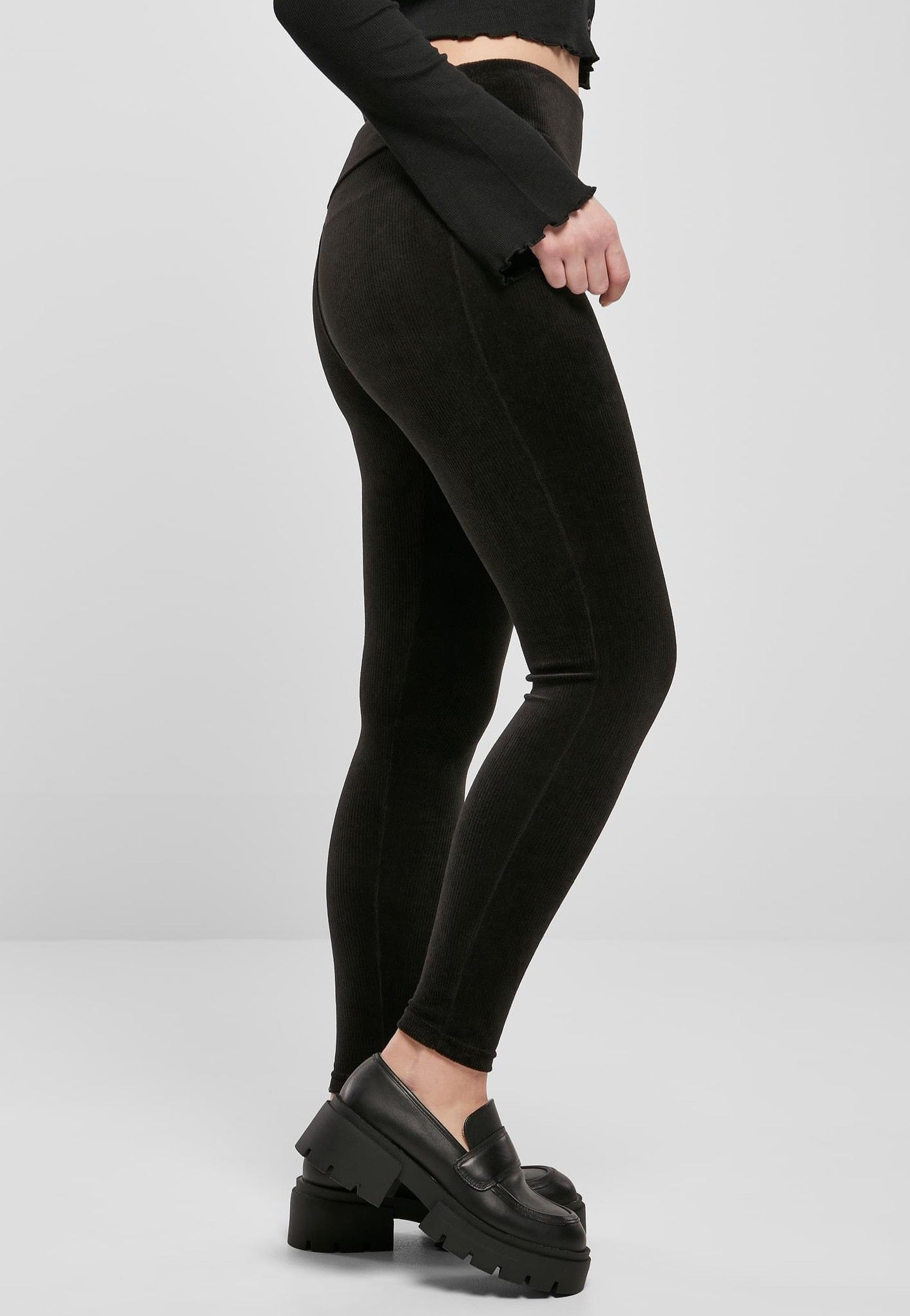 Urban Classics - Ladies High Waist Rib Black - Leggings Cheap Wide Range Of