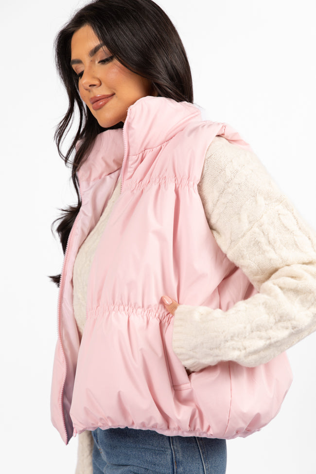 Mountain High Light Pink Ruched Puffer Vest Discount Recommend