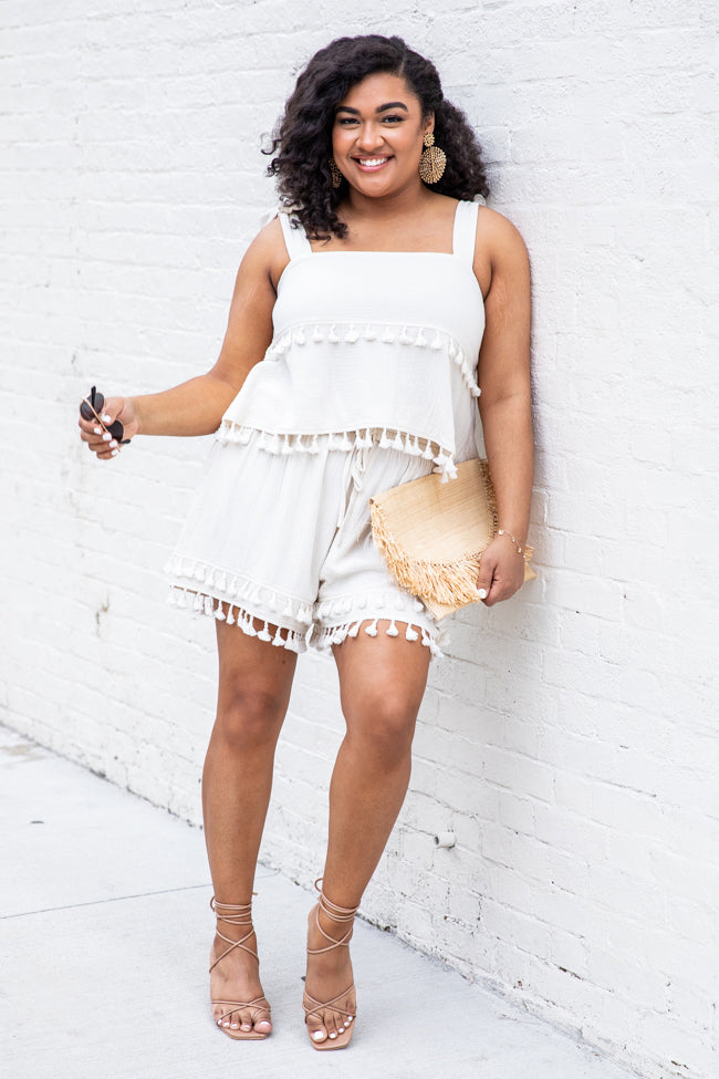 Chasing The Tides Cream Shorts With Fringe FINAL SALE Free Shipping Pay With Visa