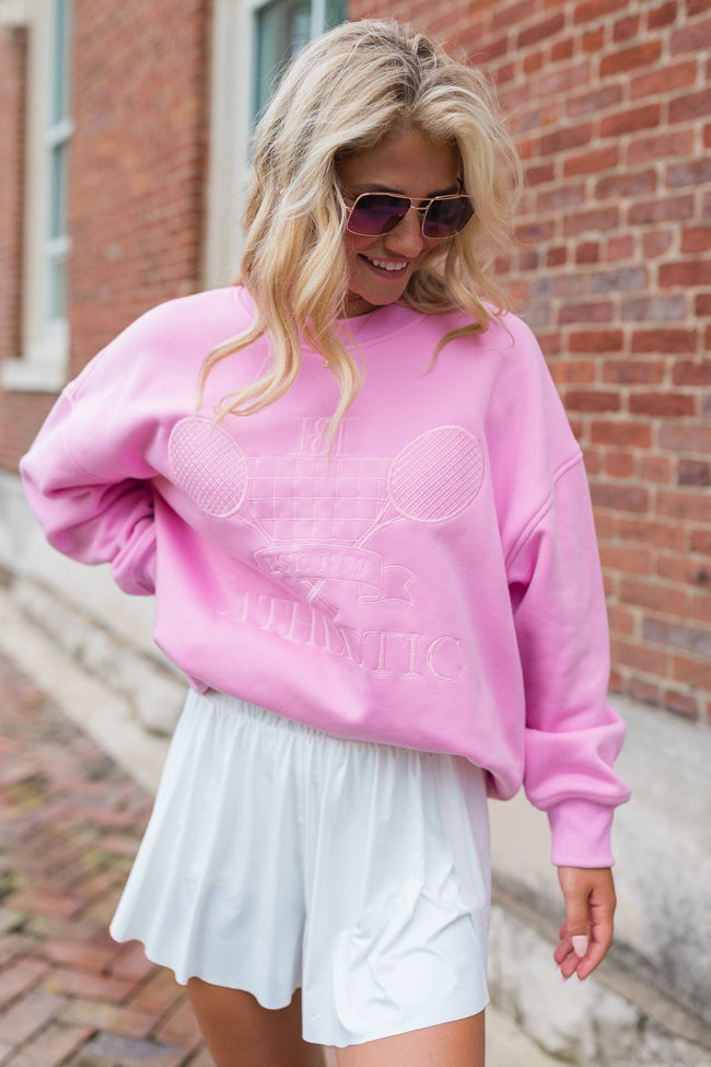 Sporty Chic Pink Oversized Embroidered Sweatshirt FINAL SALE Sale Wiki