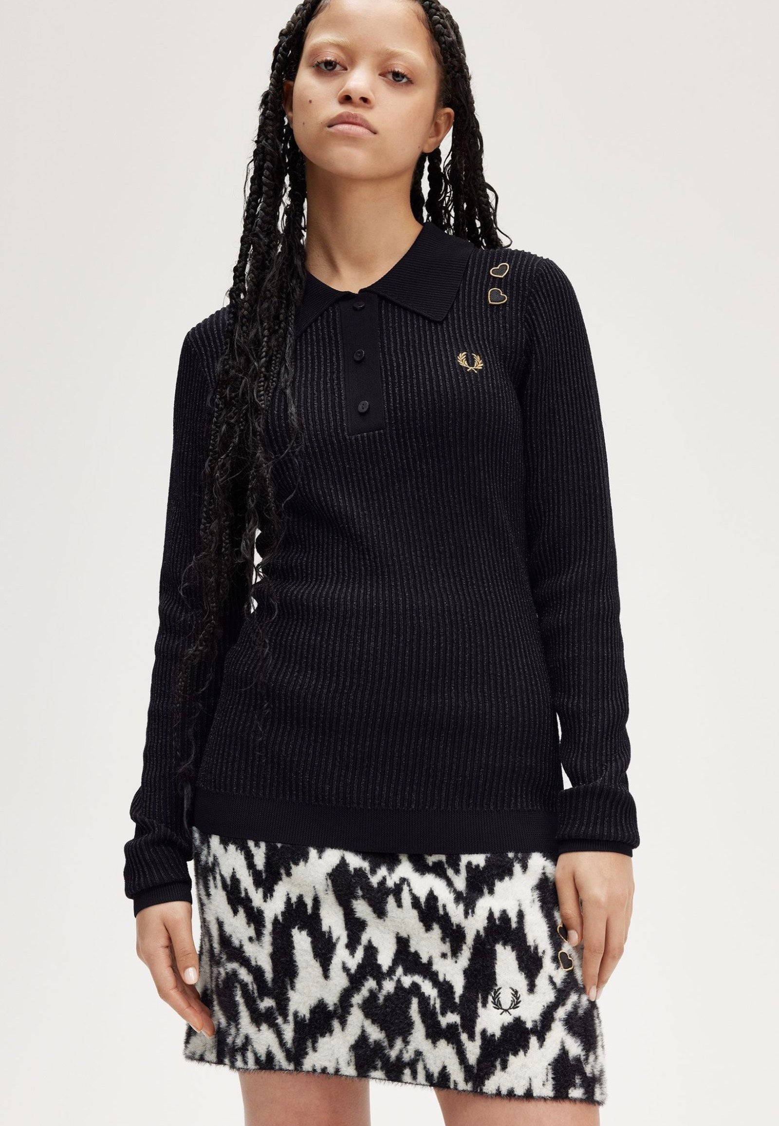 Fred Perry x Amy Winehouse - Metallic Ribbed Knitted Black - Longsleeve Cheapest Pice For Sale