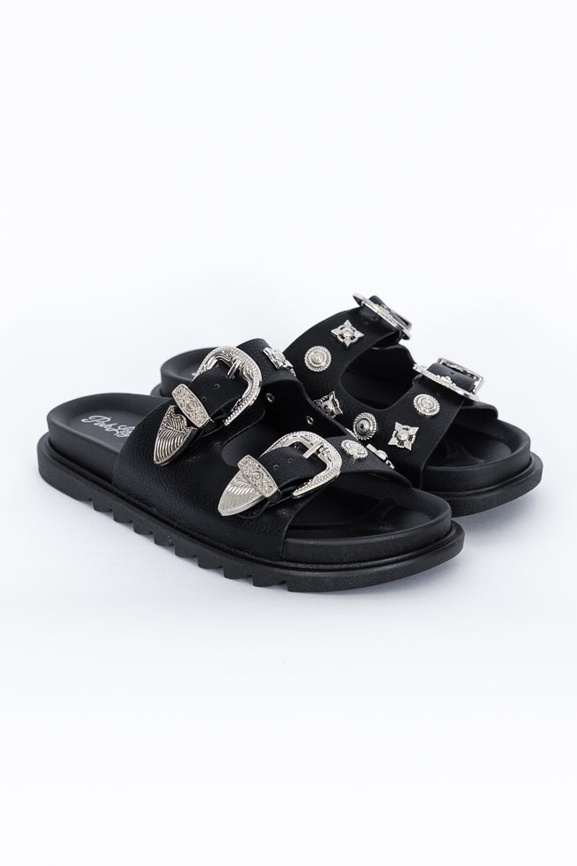 LeeAnn Black Double Buckle Western Sandals Low Pice Fee Shipping