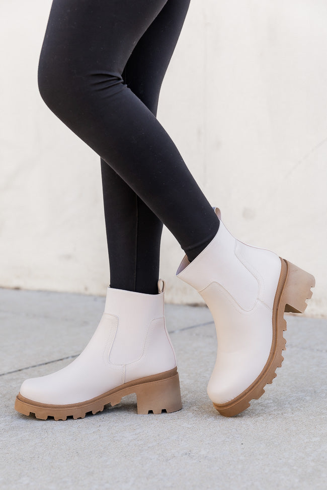 Carli Crinkle PU Pull On Beige Platform Booties FINAL SALE Sale Best Seller