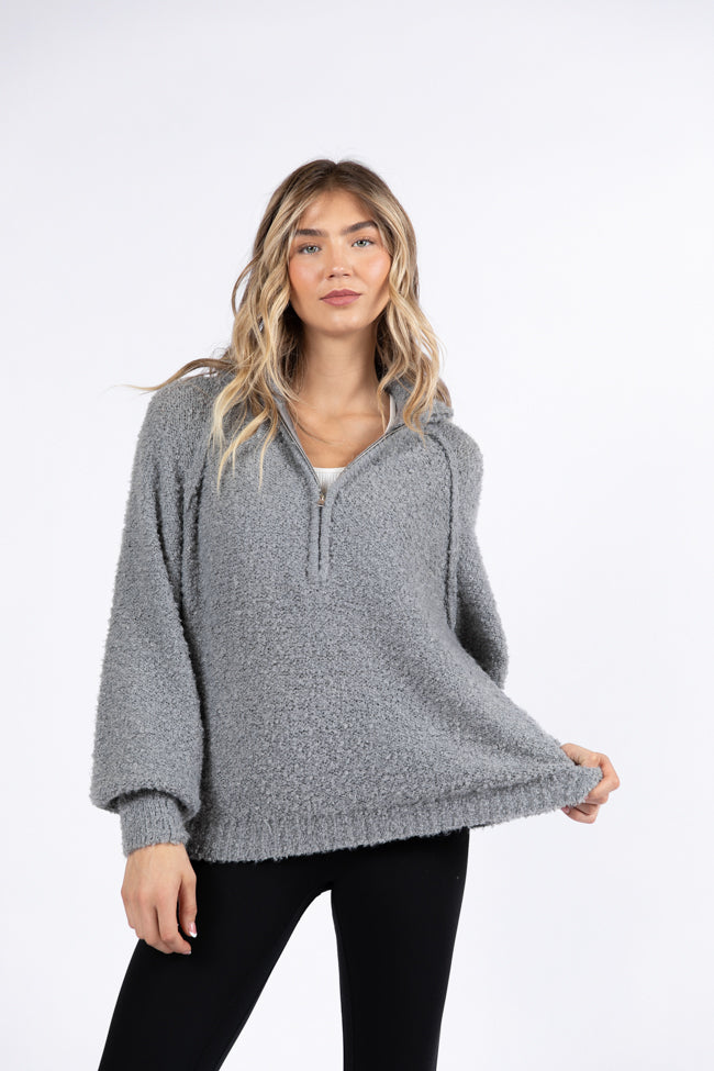 Signature Move Grey Fuzzy Quarter Zip Pullover SALE Cheap Cheap Online