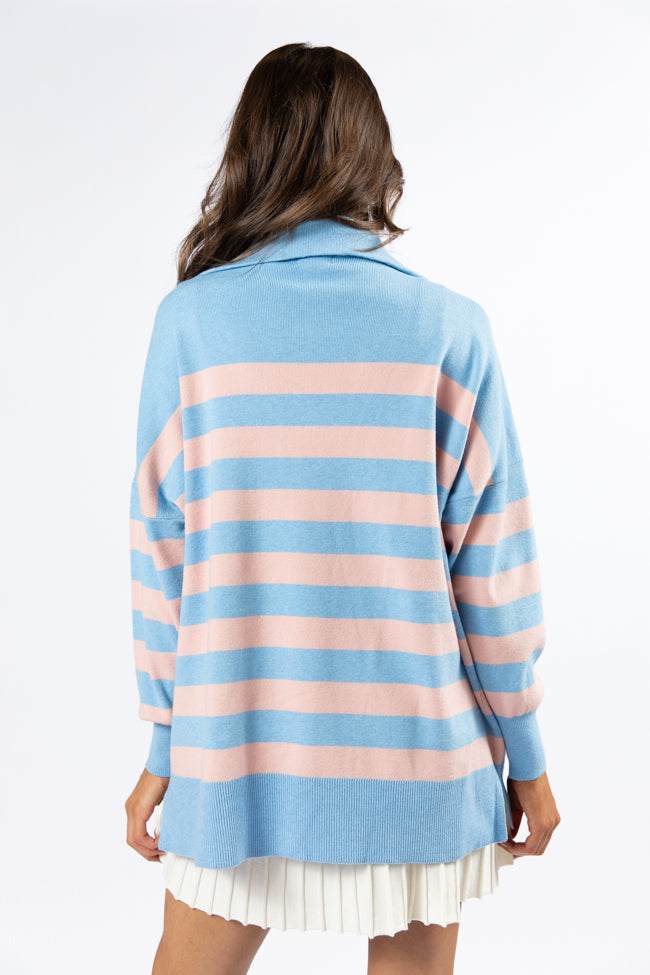 Pulling Heartstrings Blue and Coral Striped Quarter Zip Pullover SALE Cheap Sale Pick A Best