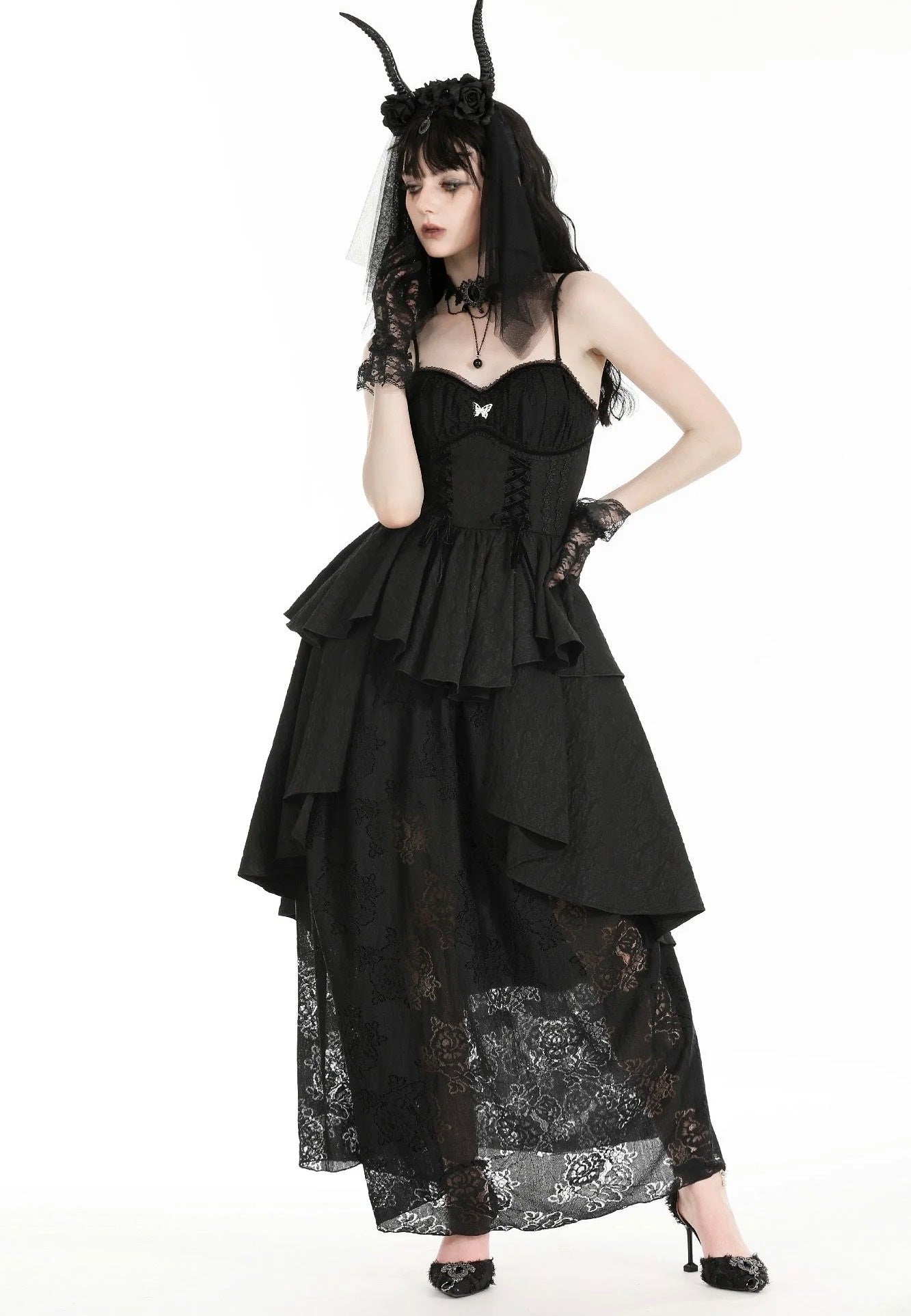 Dark In Love - Gothic Death Butterfly Layered Hi Low Black - Dress Low Shipping Cheap Pice