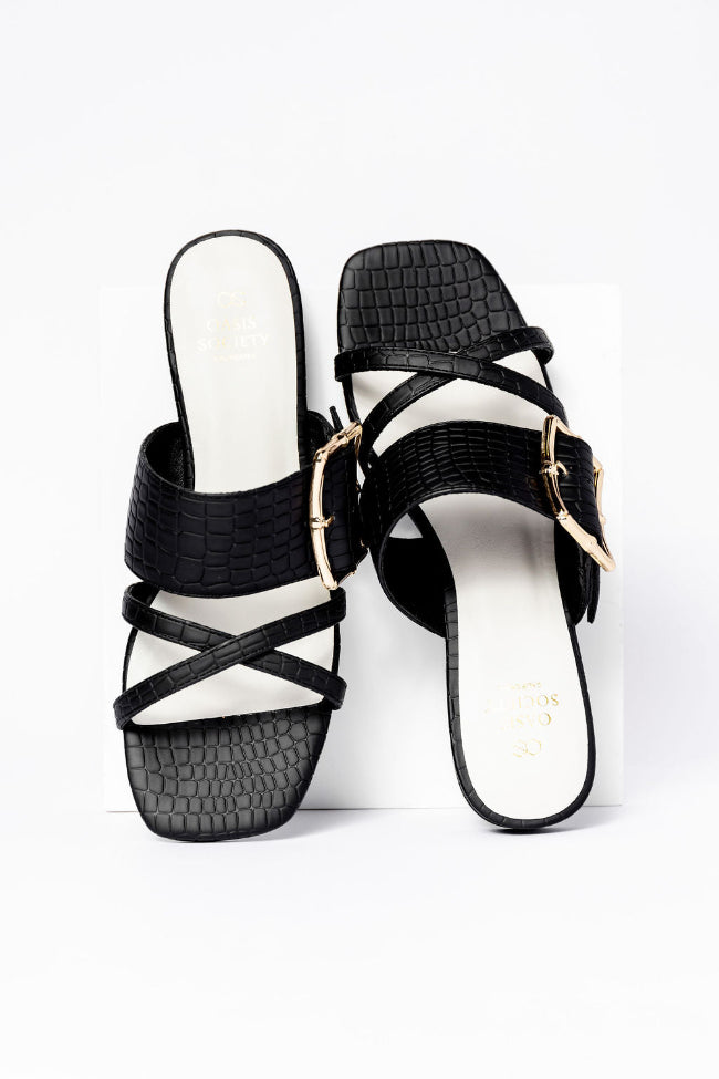 Blaine Black Buckle Sandals Sale In China