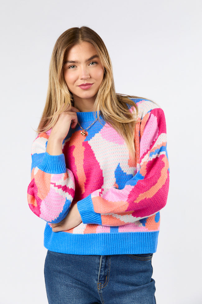 On My Side Blue Multi Color Sweater Cheap Sale Websites