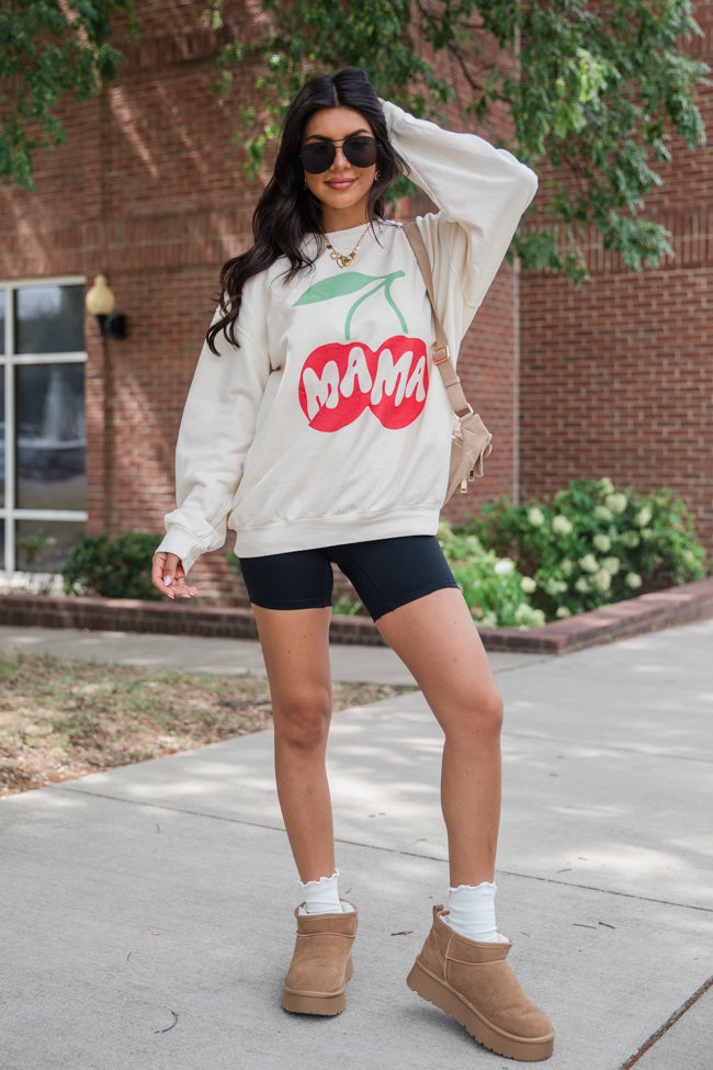 Mama Cherry Cream Oversized Graphic Sweatshirt Sale Geniue Stockist