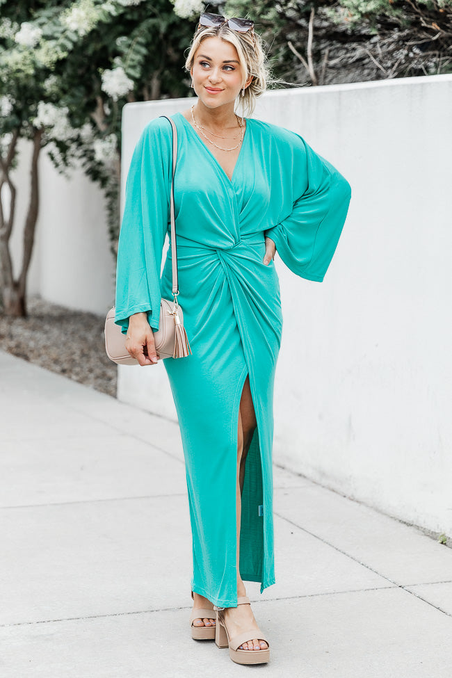 Joyful Feeling Teal Long Sleeve Twist Front Maxi Dress FINAL SALE Sale Top Quality