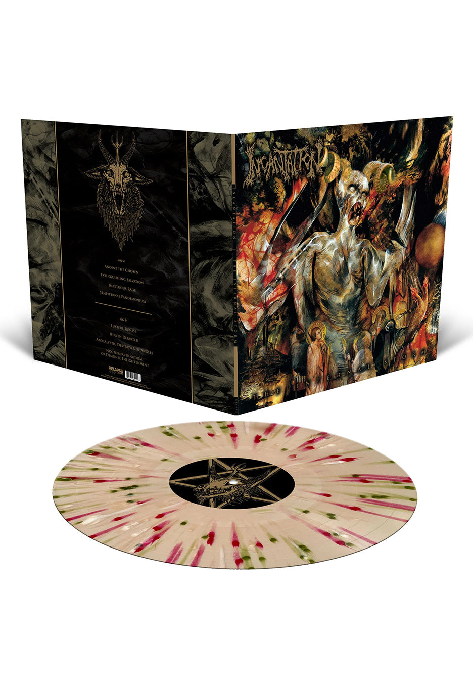 Incantation - Infernal Storm Translucent Gold w/ Swamp Green/Red/White - Splattered Vinyl Shipping Discount Sale