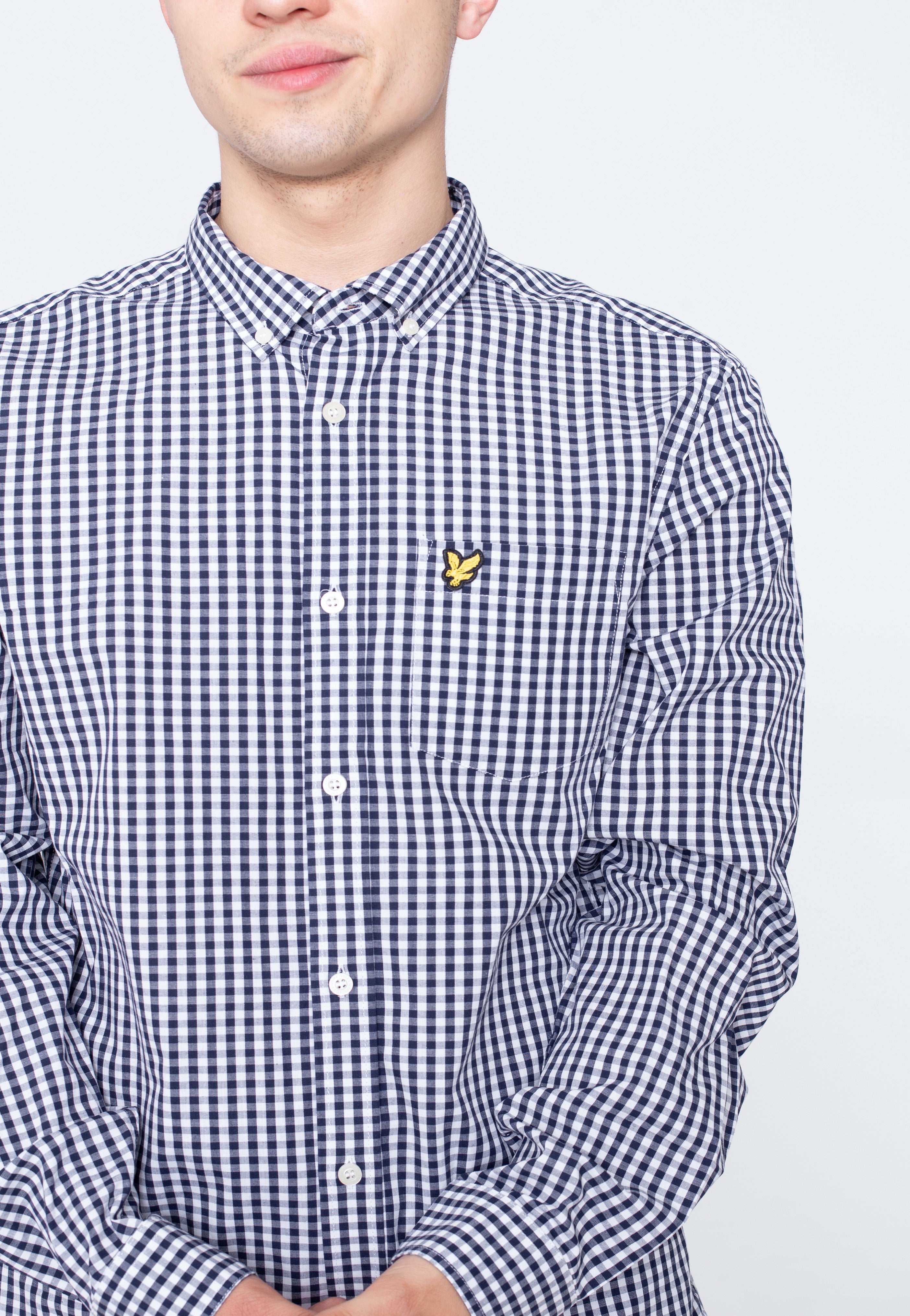 Lyle & Scott - Slim Fit Gingham Navy/White - Shirt Clearance With Mastercard