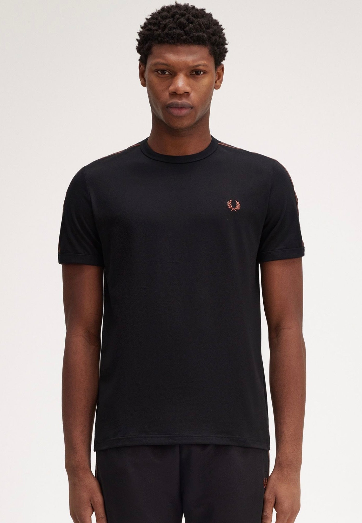 Fred Perry - Contrast Tape Ringer Black/Whisky Brown - T-Shirt Buy Cheap Popular