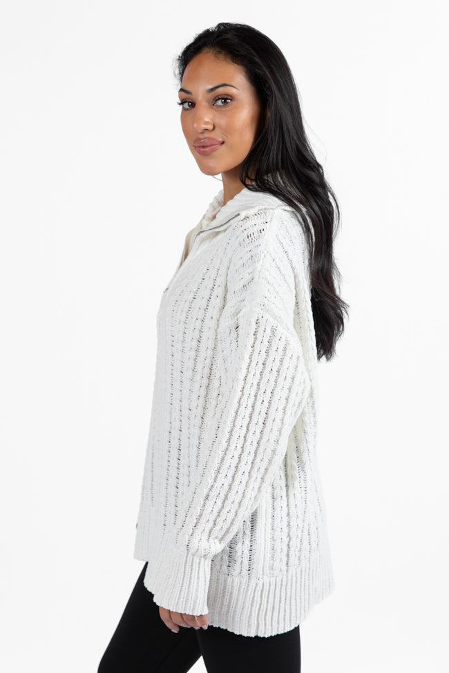 Forever Yours White Cable Knit Chenille Quarter Zip Sweater SALE The Cheapest Cheap Online