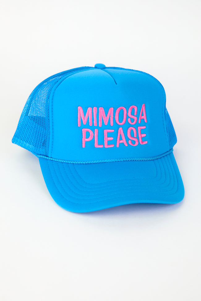 Mimosa Please Neon Blue Trucker Hat Official Cheap Online