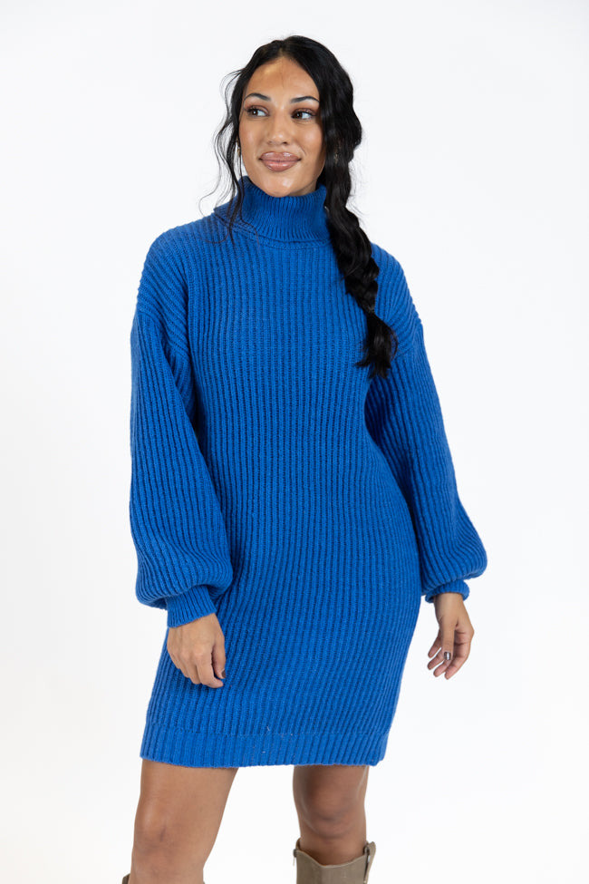 Call My Bluff Blue Bubble Sleeve Turtleneck Sweater Dress FINAL SALE Clearance Geniue Stockist