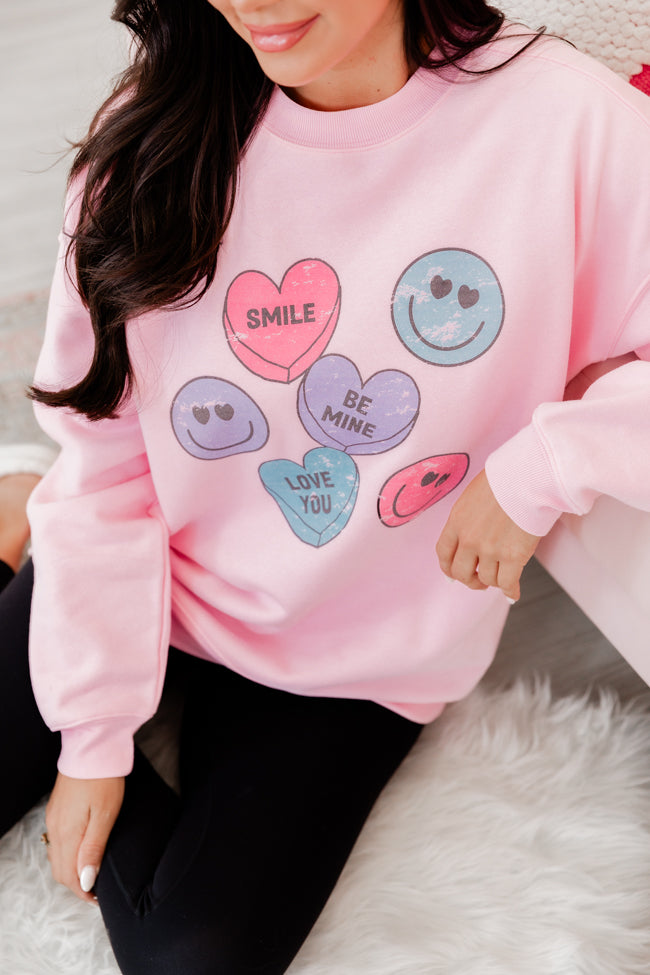 Candy Hearts Light Pink Oversized Graphic Sweatshirt Cheap Sale Finishline