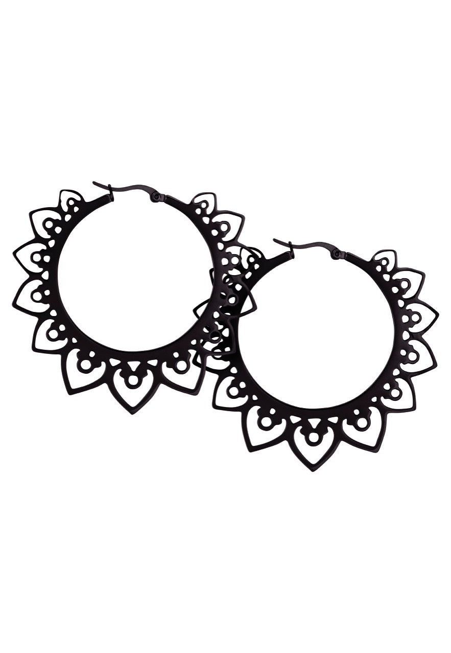 Wildcat - Hearts Hoops (Pair) Black - Earrings Supply Sale Online