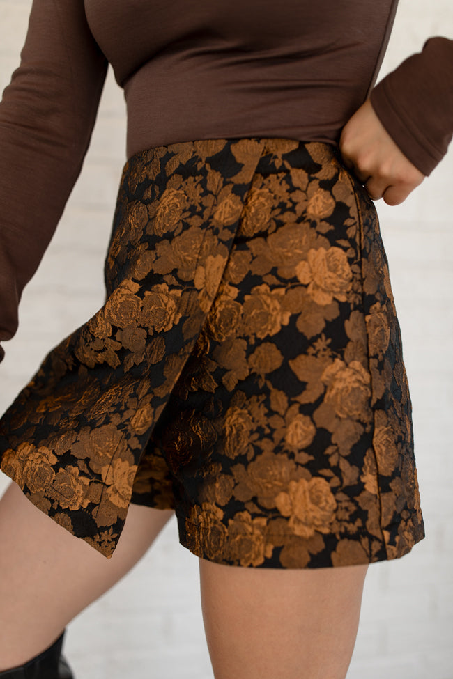 My Golden Hour Black and Bronze Floral Brocade Skort FINAL SALE Real Online