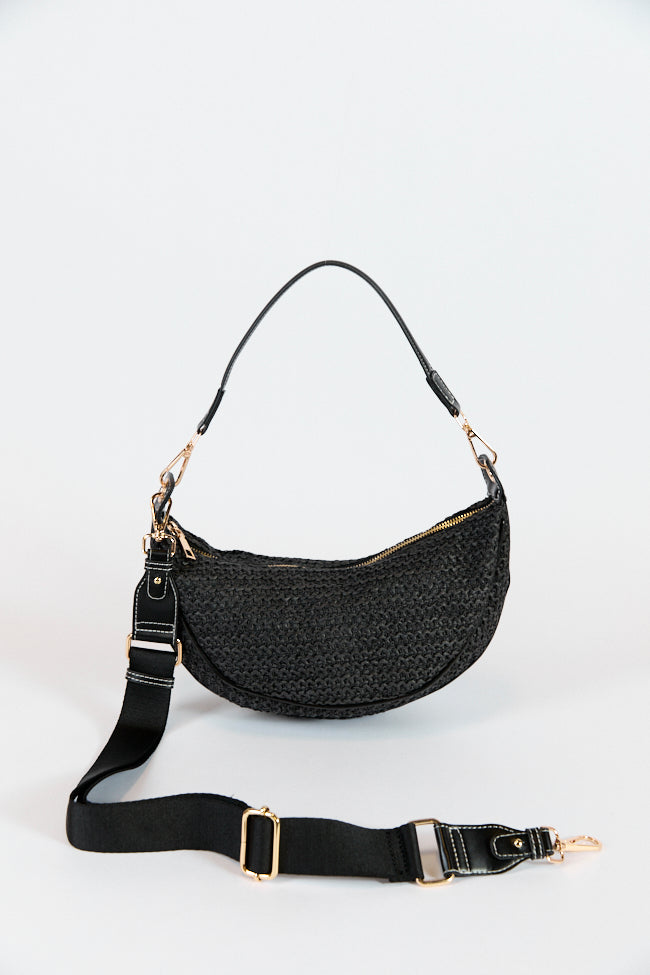 Kelly Black Raffia Crossbody Purse Clearance Pre Order