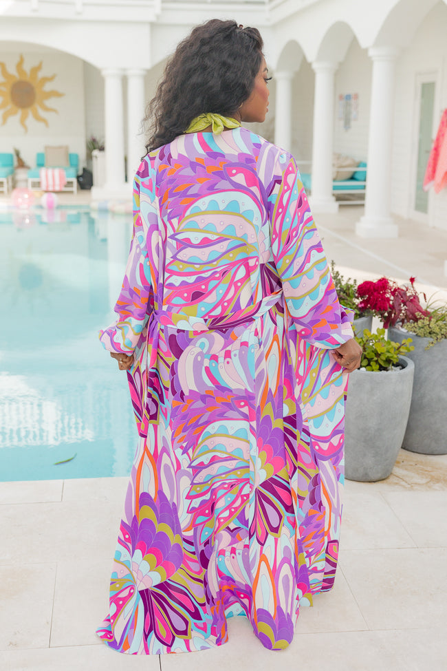 Eyes On Paradise Purple Belted Kimono Cover Up FINAL SALE Clearance Cheapest Pice