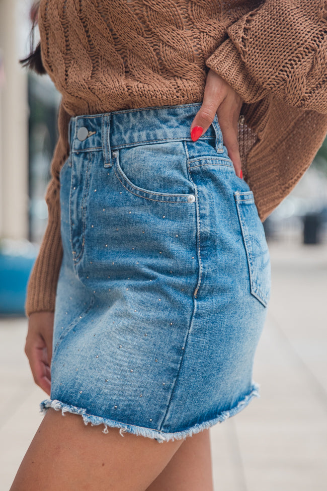 Kelsea Rhinestone Embellished Medium Wash Denim Skirt Wide Range Of Sale Online