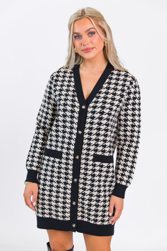 Where You Belong Houndstooth Button Front Cardigan Dress Big Discount Online