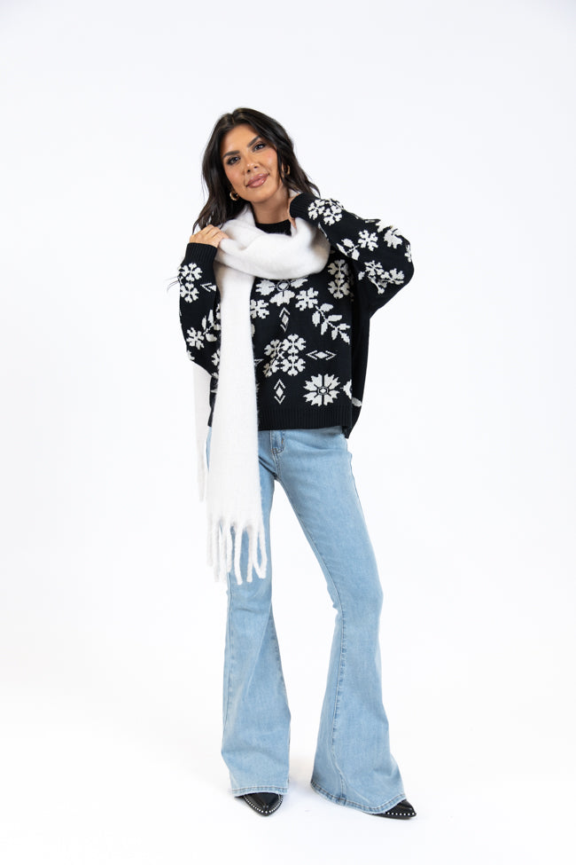 One More Shot Black Snowflake Printed Sweater FINAL SALE Under 70 Dollars