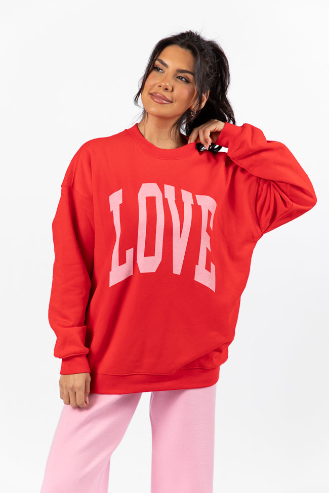 Love Block Red Oversized Graphic Sweatshirt Fashionable Online