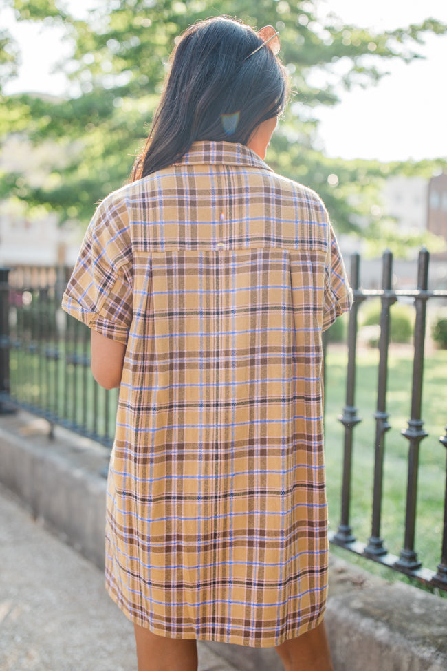 A Place All Our Own Mustard Plaid Shirt Dress FINAL SALE Quality Original