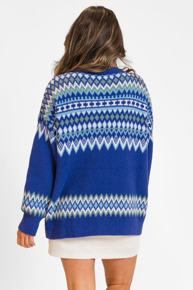 Bundled Up Navy Oversized Fuzzy Fair Isle Sweater FINAL SALE Outlet Purchase