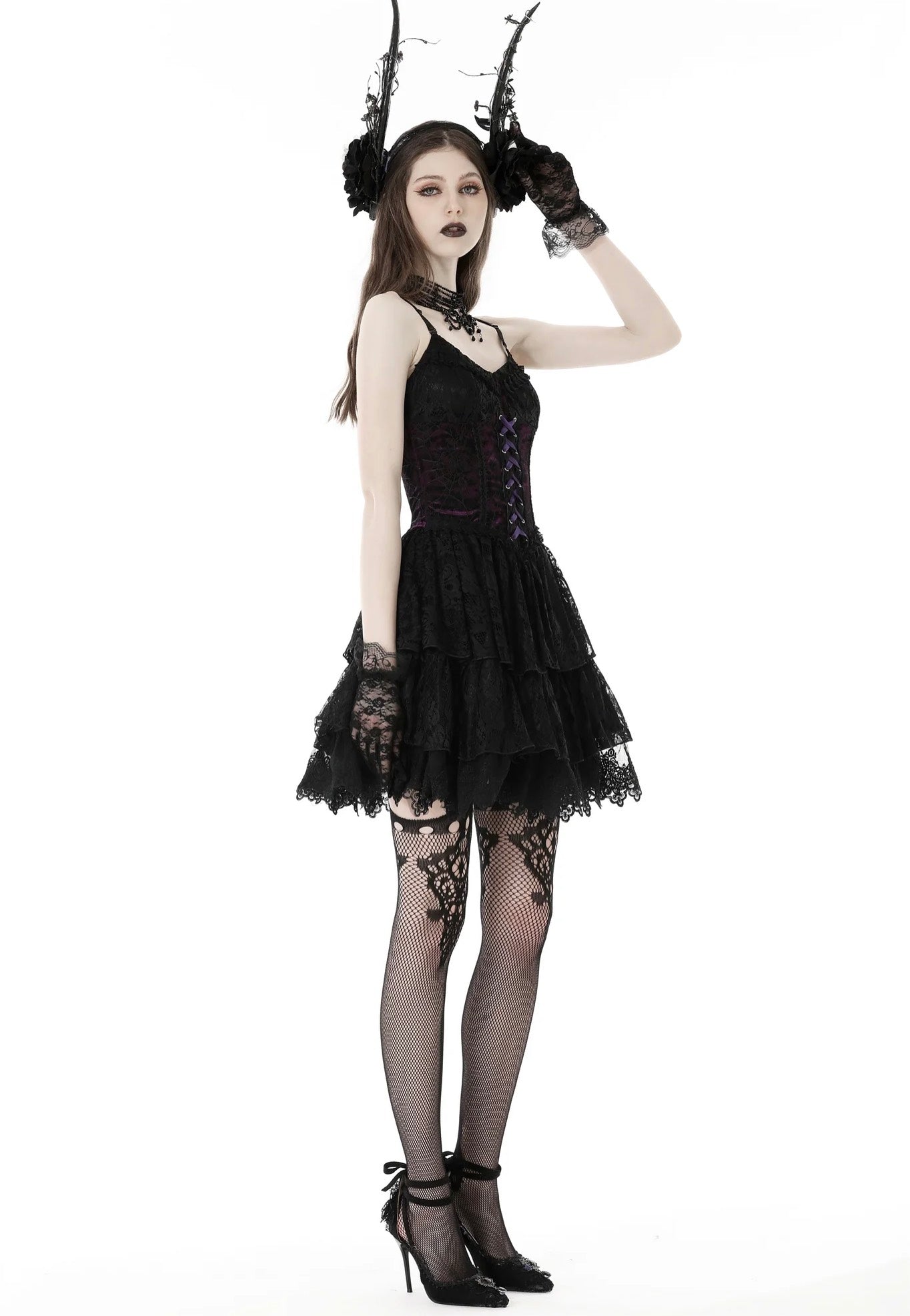 Dark In Love - Gothic Sexy Black Purple Lace Mini Black - Dress Buy Cheap Browse