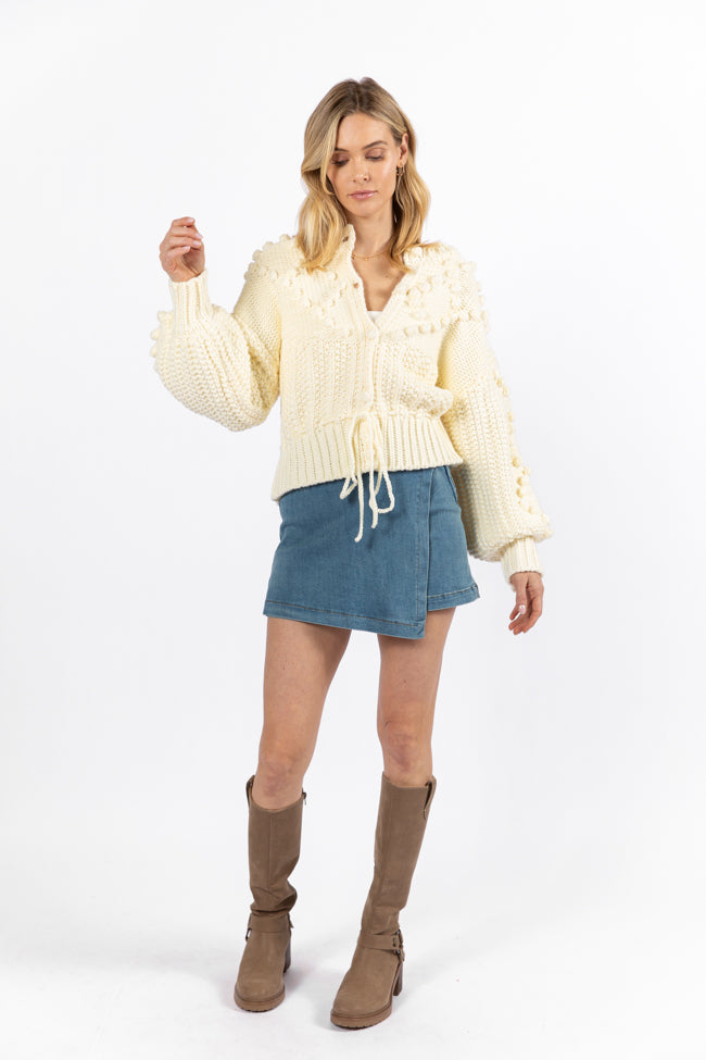 Pom Party Cream Chunky Cinched Waist Cardigan Cheap Sale Footlocker Pictures